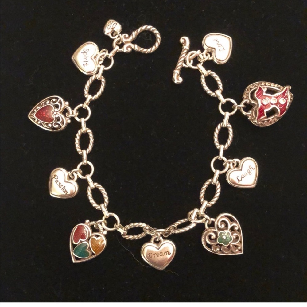 Brighton Heart Charm Bracelet with Red Dress and Green Accents